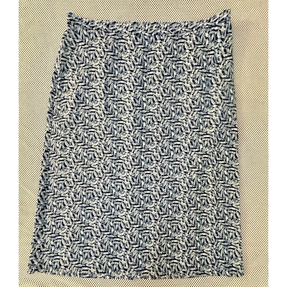 Linden Hill Midi Skirt Women Size 2X Blue White Leaf Print Career Office‎ Casual